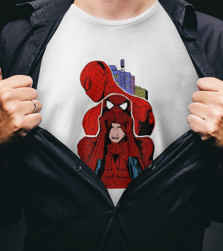 Marvel Spider Man Peter Parker Cityscape Collage T-Shirt