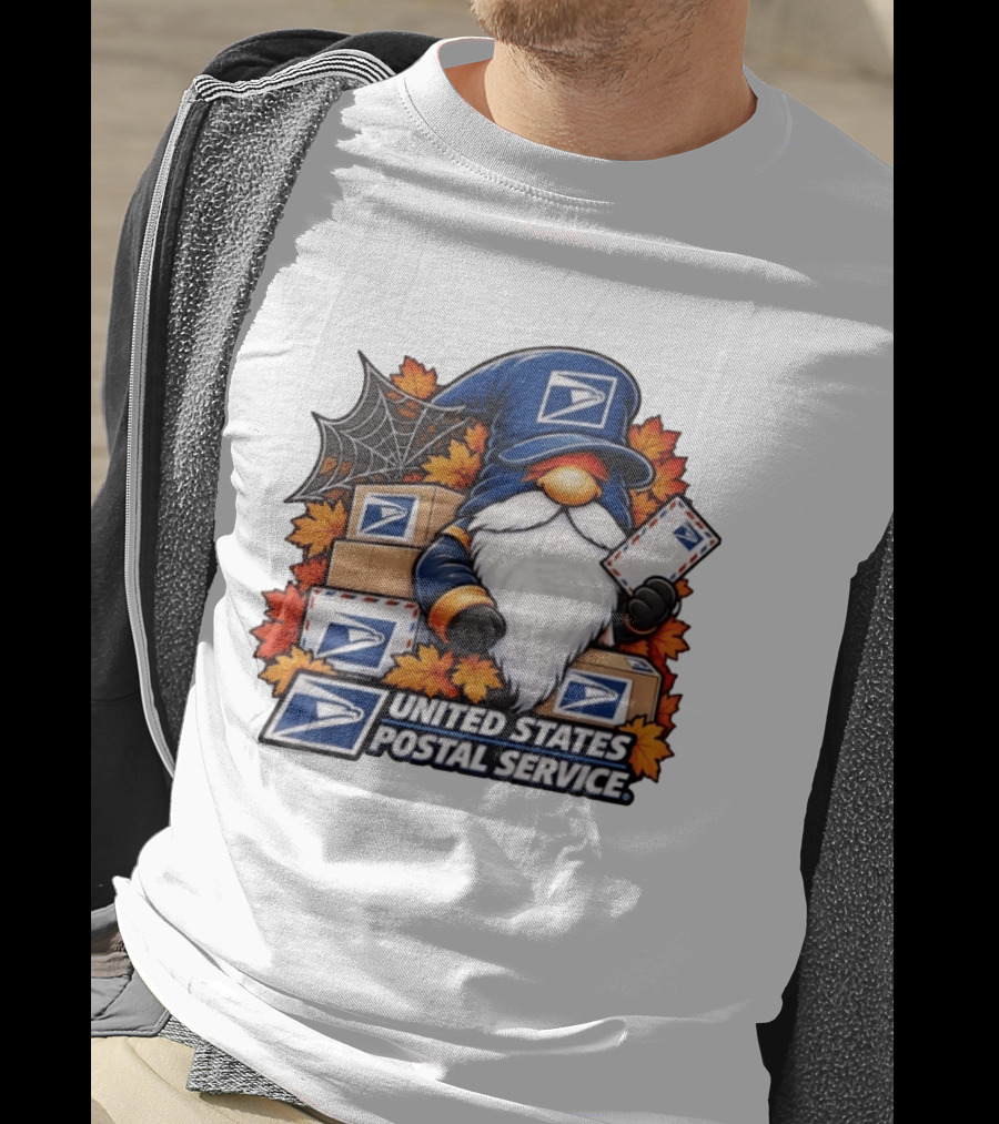 United States Postal Service Halloween Gnome With Mail And Fall Leaves T-Shirt