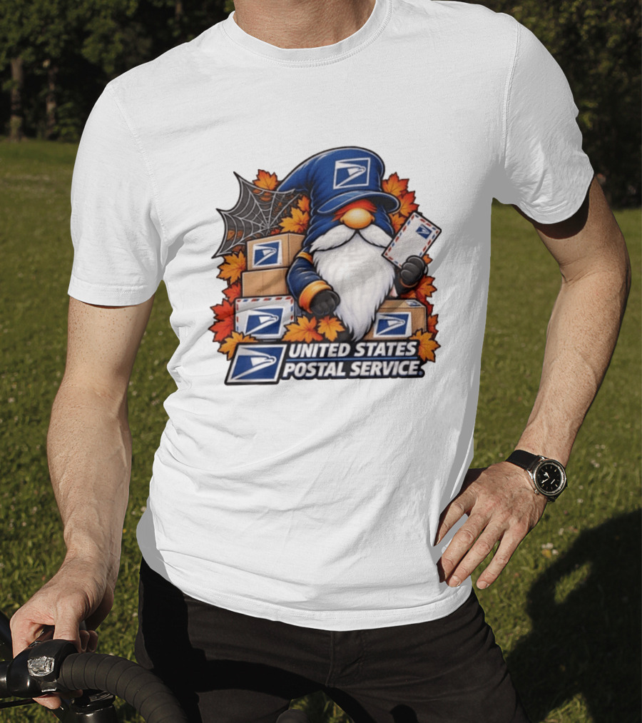 United States Postal Service Halloween Gnome With Mail And Fall Leaves T-Shirt