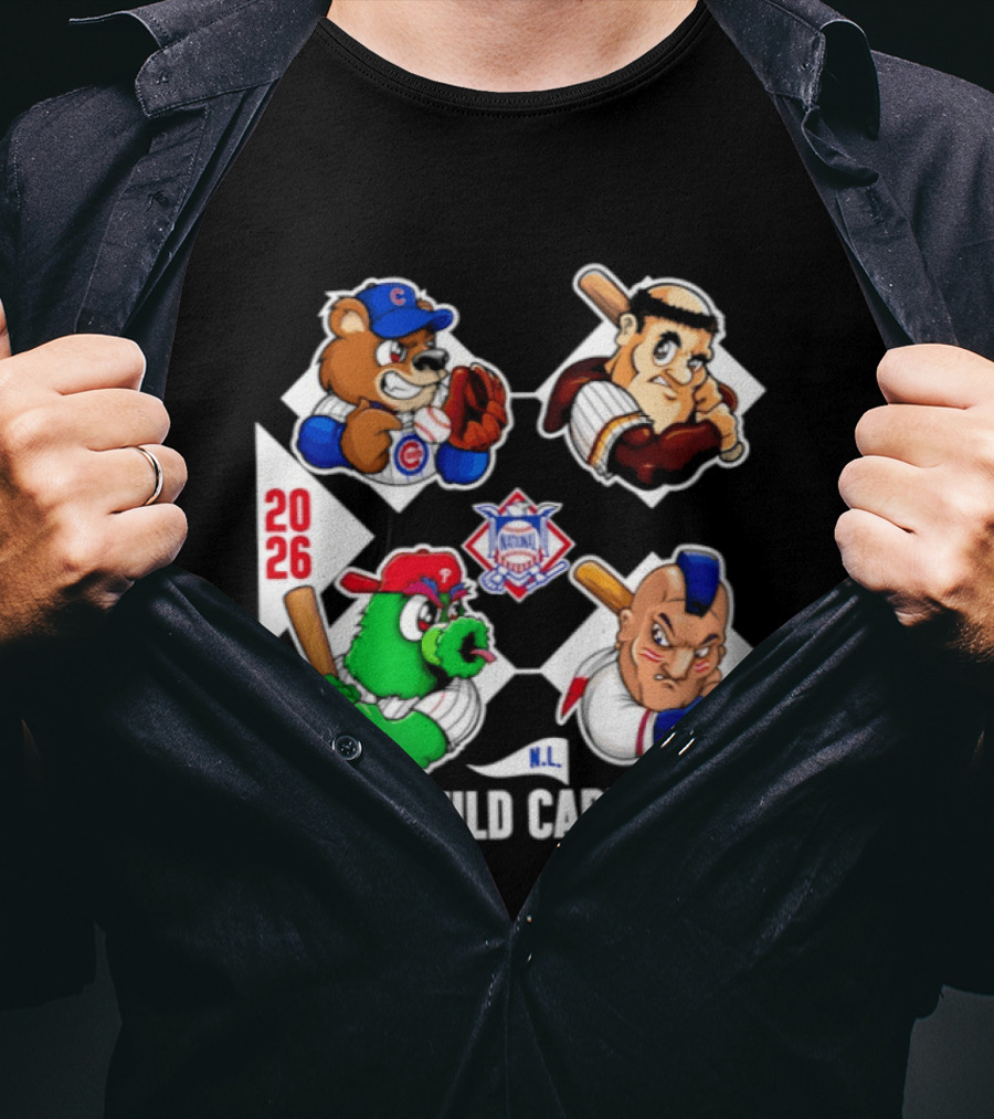 2026 National League Wild Card Cubs Baseball Cartoon Characters T-Shirt
