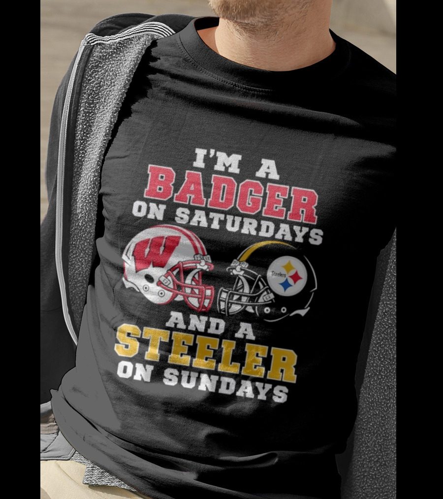 I'm A Badger On Saturdays And A Steeler On Sundays Football Helmets T-Shirt