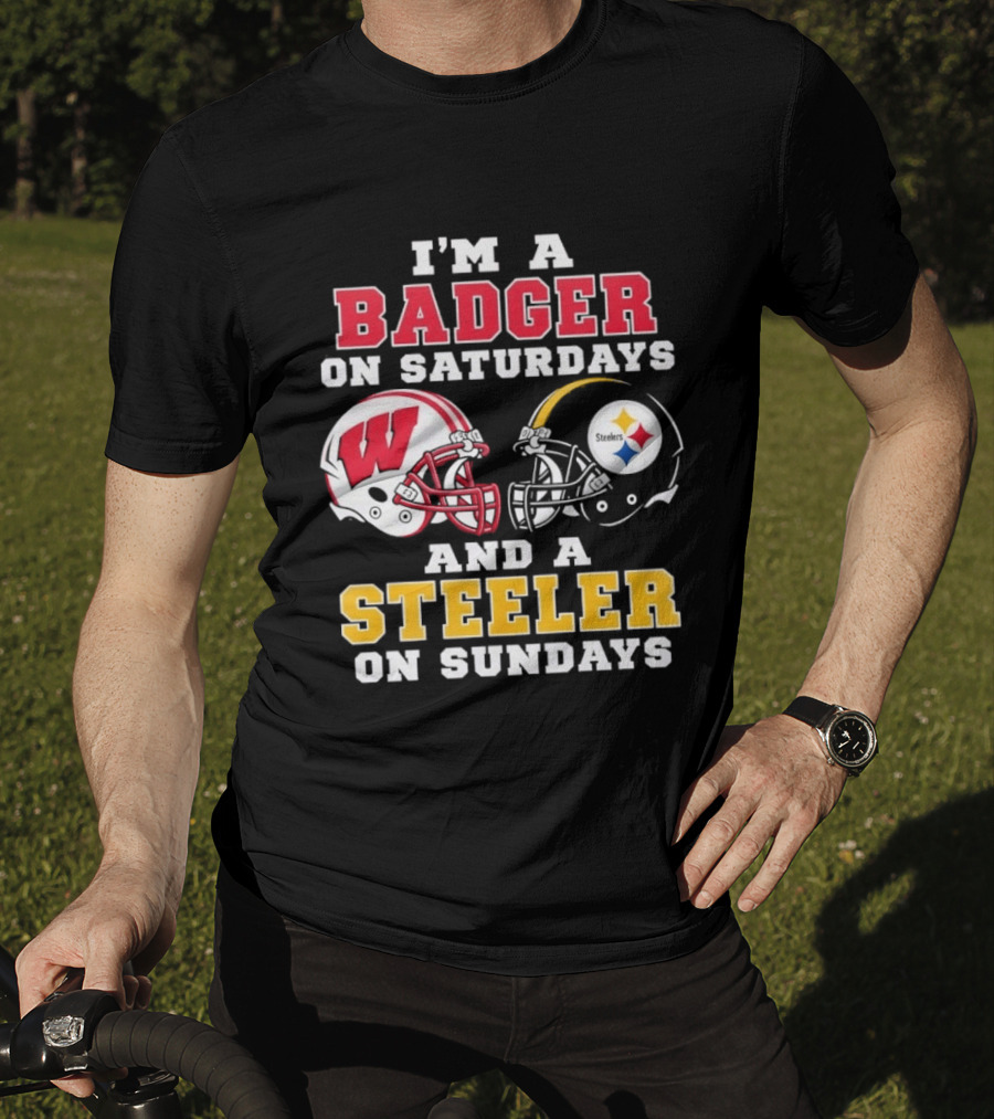 I'm A Badger On Saturdays And A Steeler On Sundays Football Helmets T-Shirt