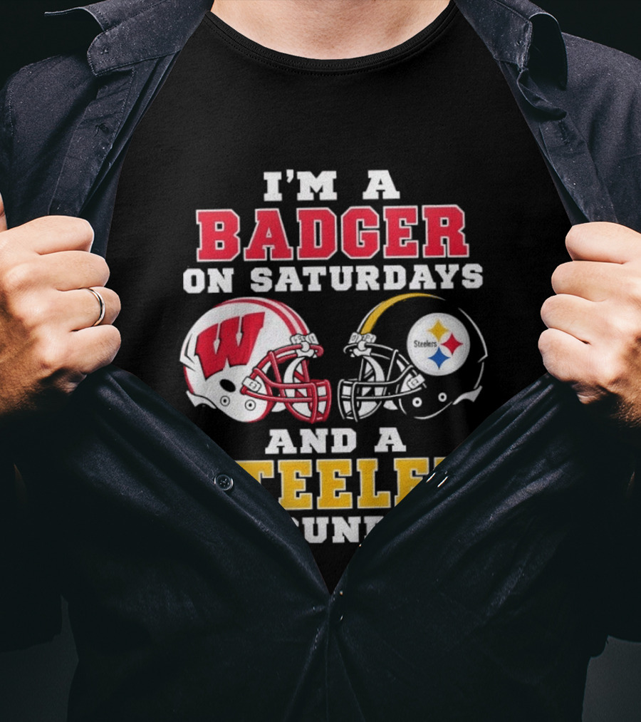 I'm A Badger On Saturdays And A Steeler On Sundays Football Helmets T-Shirt