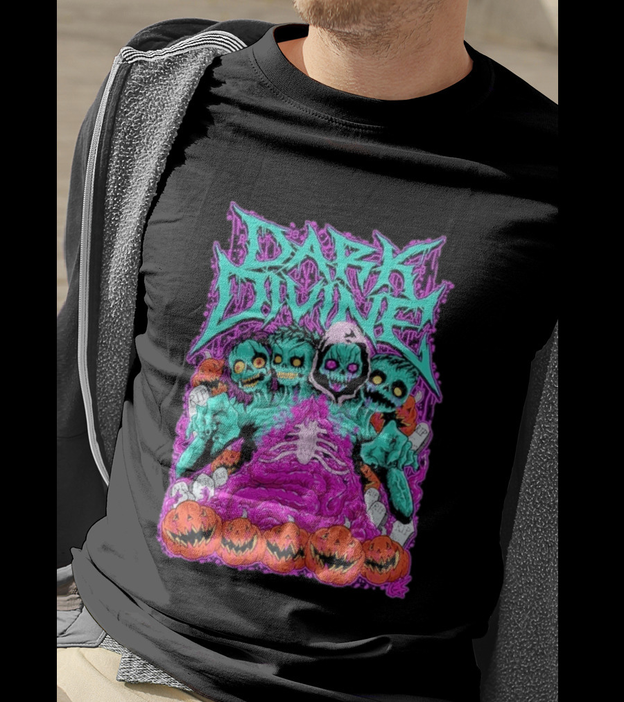 Dark Divine Skeletons With RIP Pumpkins T-Shirt