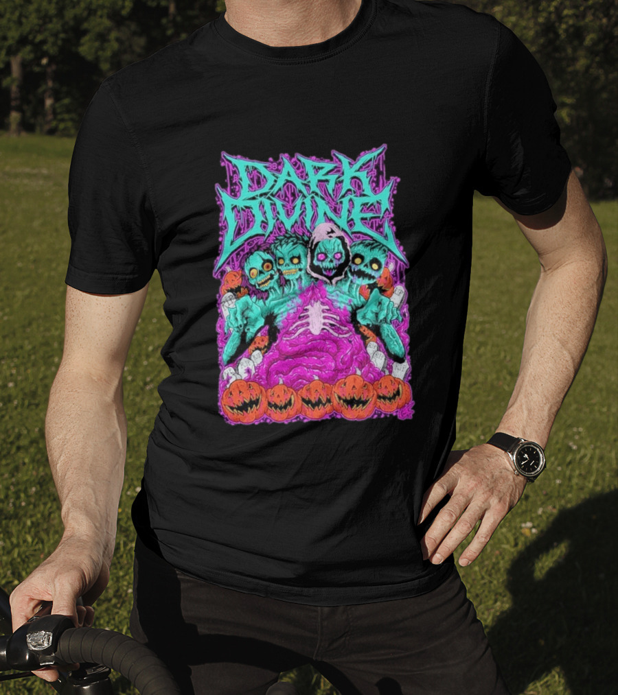 Dark Divine Skeletons With RIP Pumpkins T-Shirt