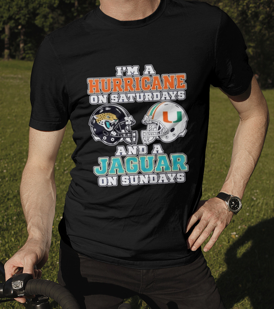 Hurricane Saturdays Jaguar Sundays Football Helmets T-Shirt