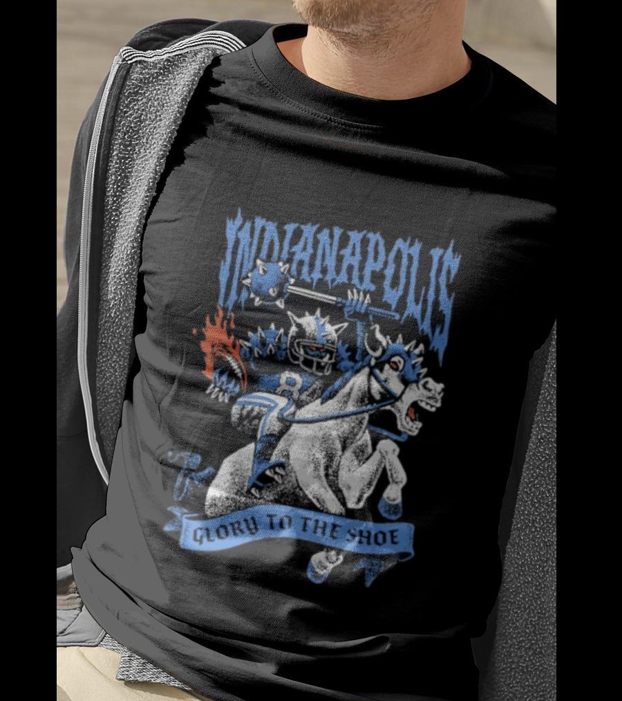 Indianapolis Colts Glory To The Shoe Knight Riding Football Monster Horse T-Shirt