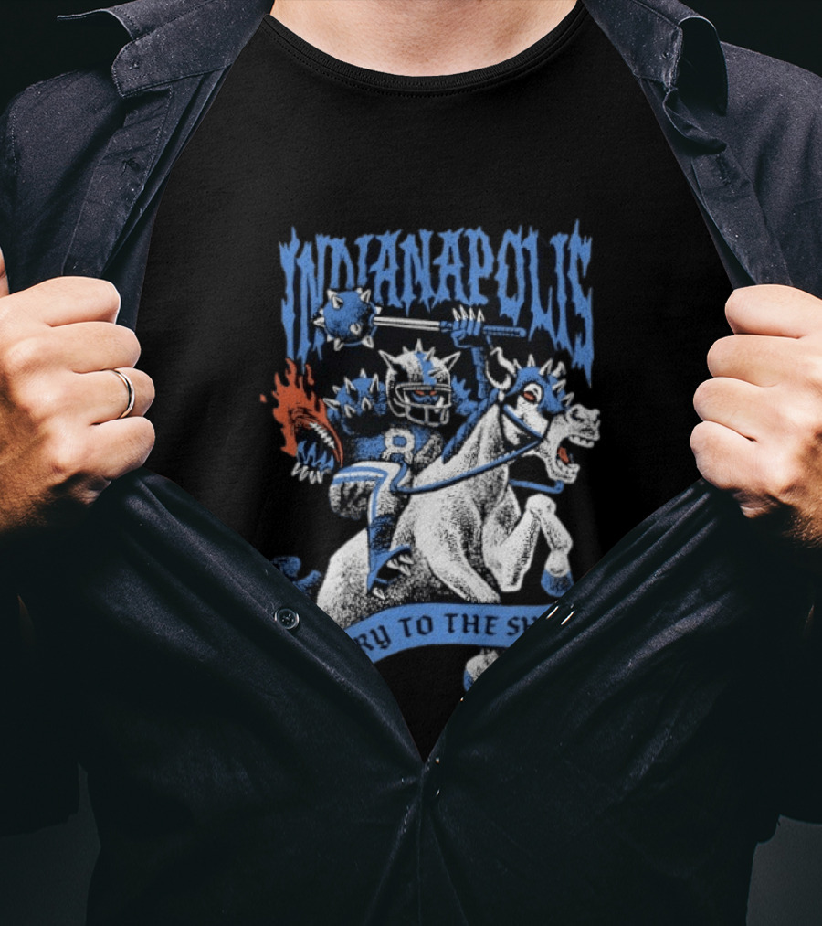 Indianapolis Colts Glory To The Shoe Knight Riding Football Monster Horse T-Shirt