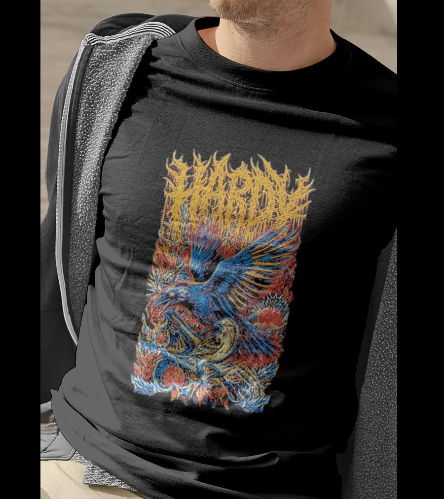 Hardy Blue And Yellow Birds With Fruit In Fiery Scene T-Shirt