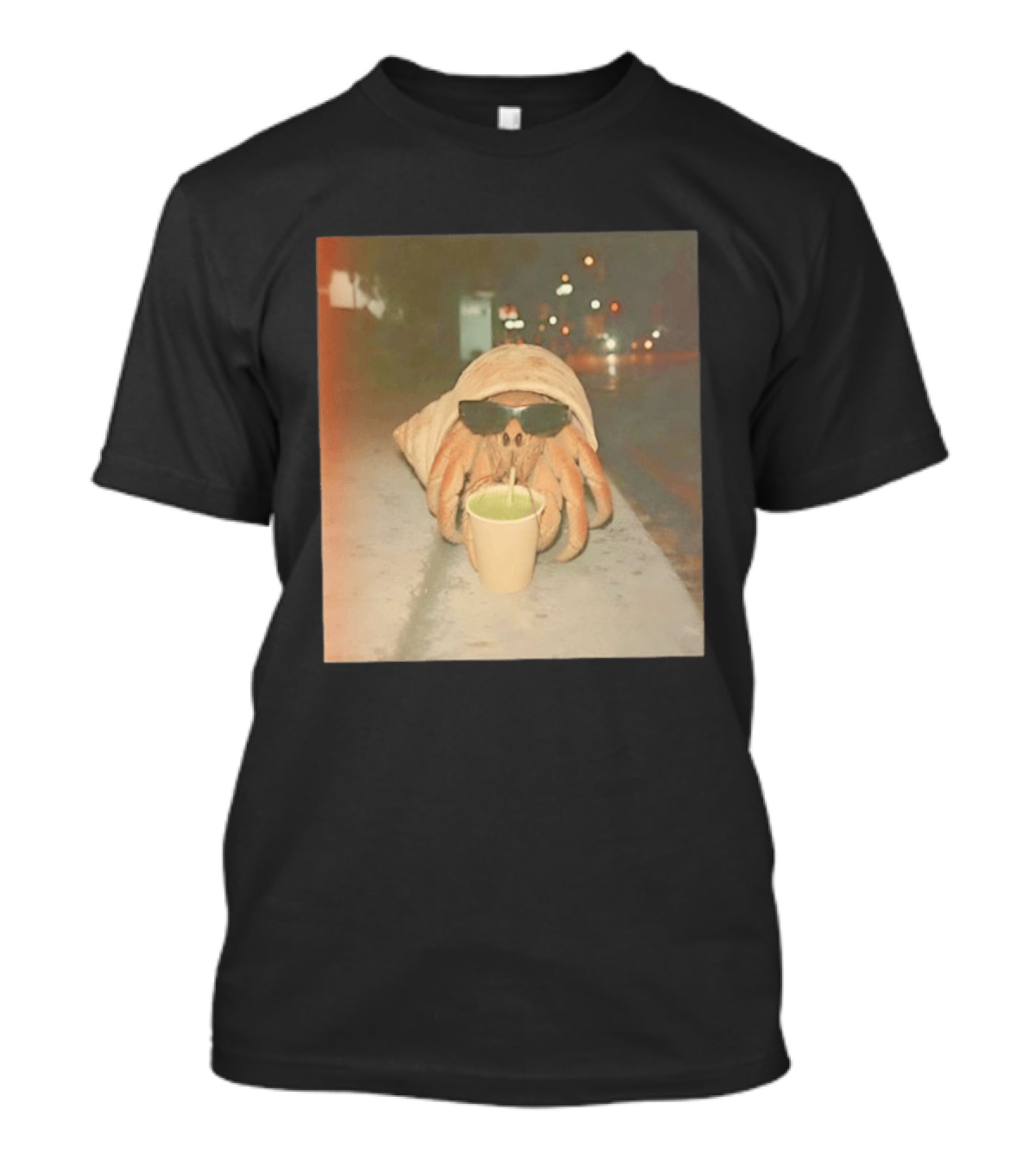 Hermit Crab Sunglasses Drinking Iced Beverage At Night T-Shirt