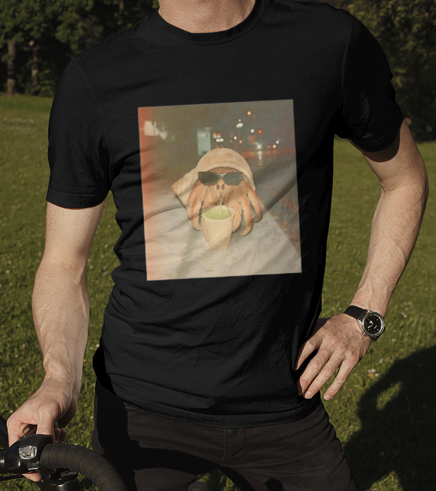 Hermit Crab Sunglasses Drinking Iced Beverage At Night T-Shirt
