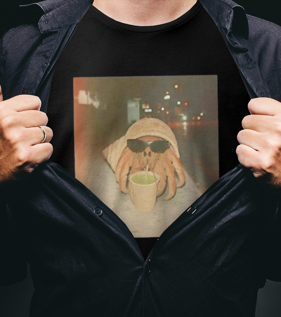 Hermit Crab Sunglasses Drinking Iced Beverage At Night T-Shirt
