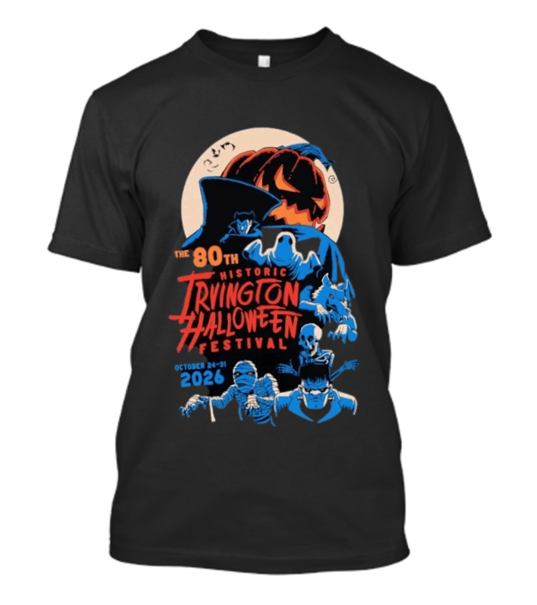 80th Historic Irvington Halloween Festival October 24 31 2026 Vintage Monsters T-Shirt