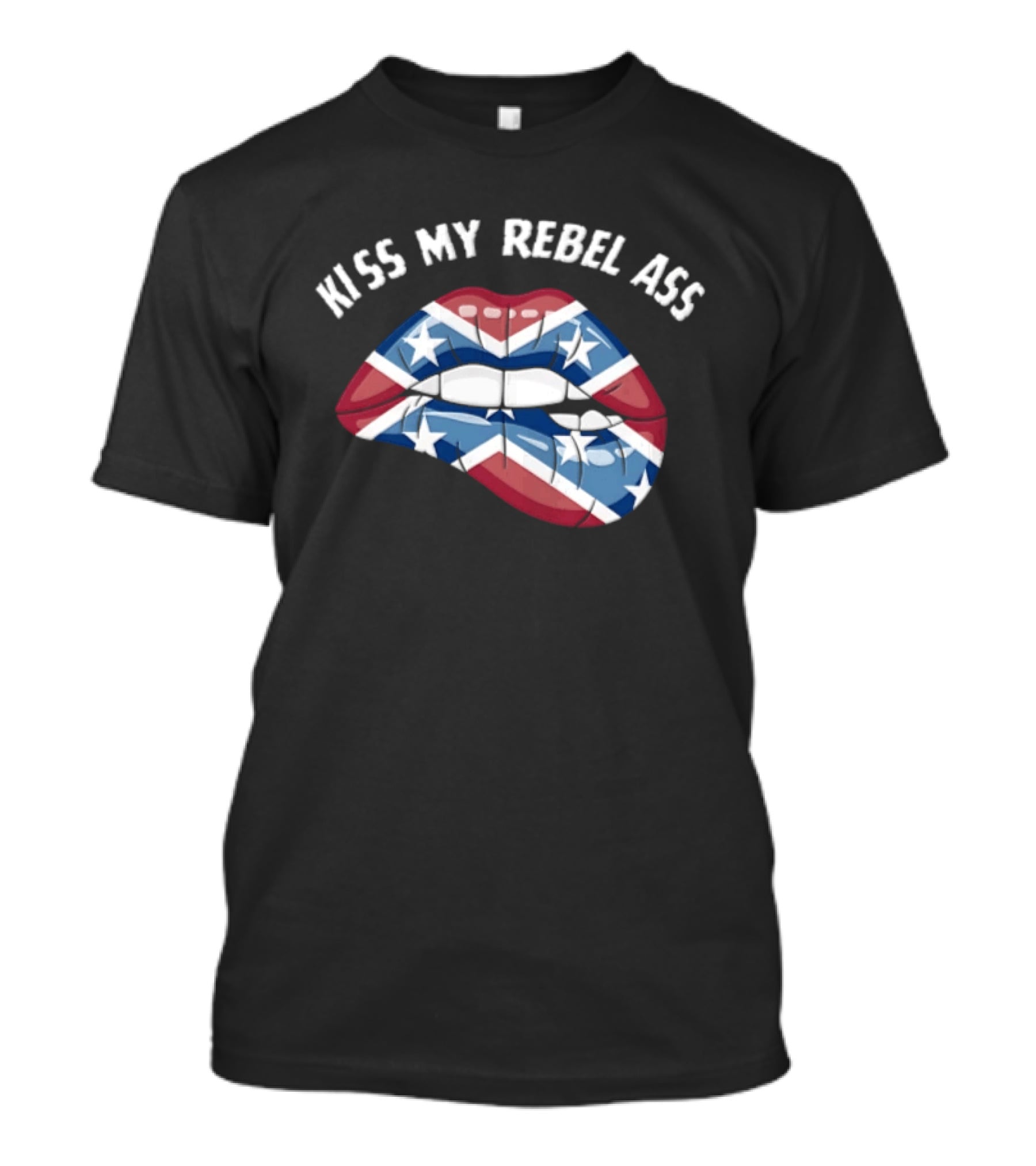 Kiss My Rebel Lips With Confederate Flag Stars T-Shirt