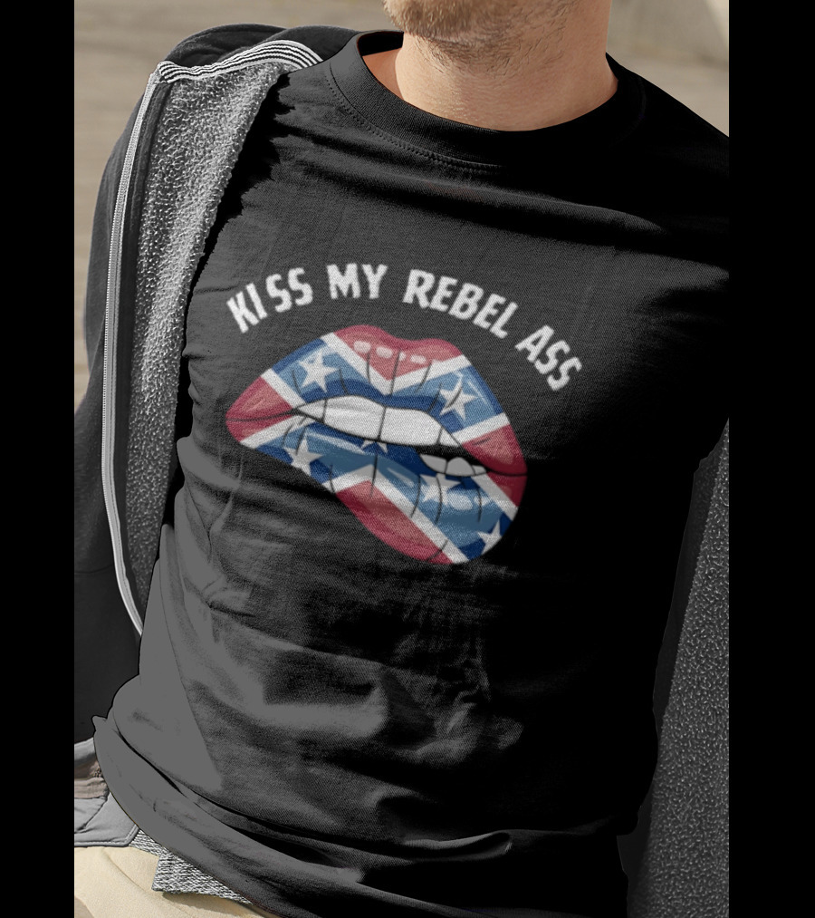 Kiss My Rebel Lips With Confederate Flag Stars T-Shirt