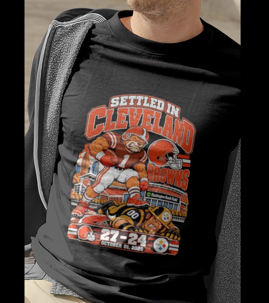 Settled In Cleveland Browns 27 24 October 01 2026 Huntington Bank Field T-Shirt