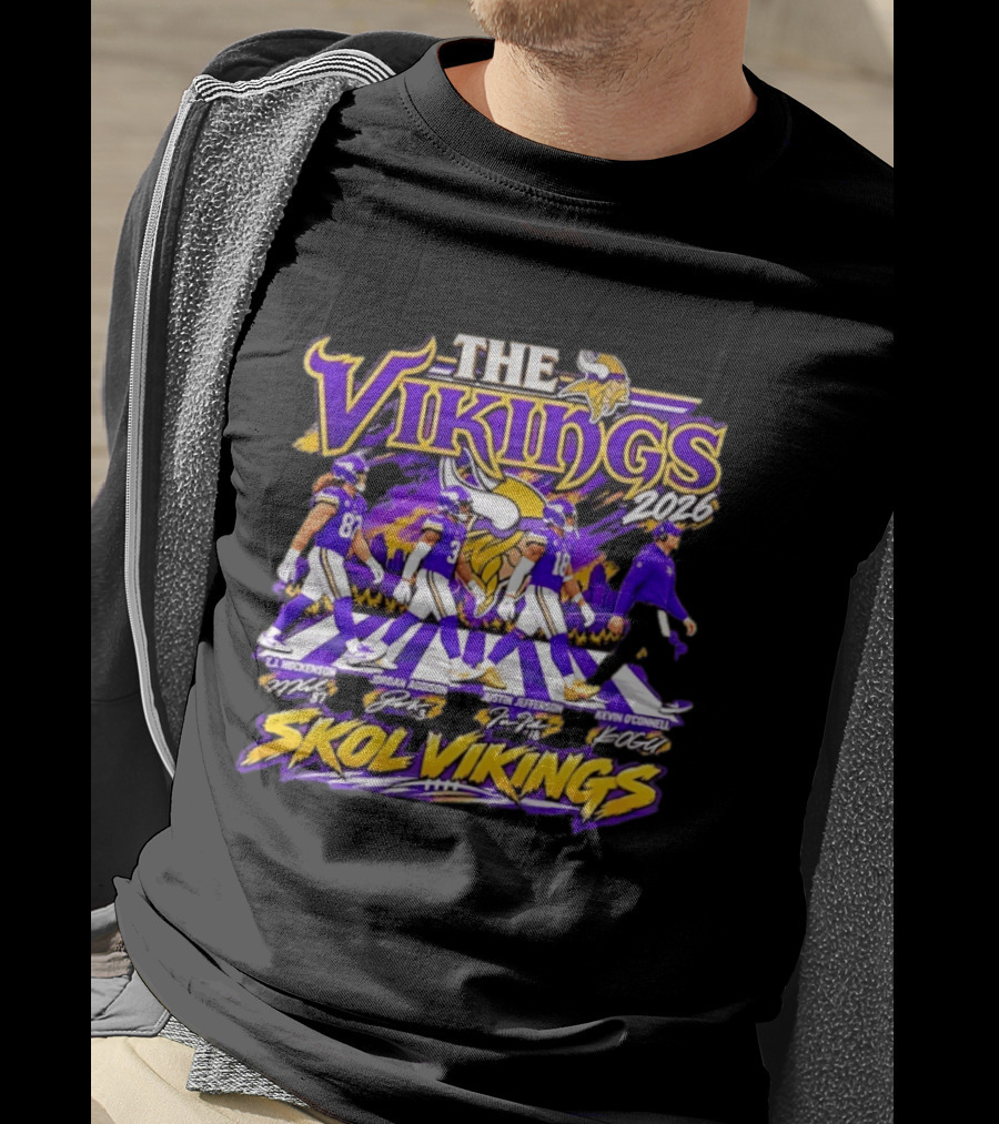 The Vikings 2026 J.J. Hockenson Jordan Addison Justin Jefferson Kevin O'Connell Skol Vikings T-Shirt