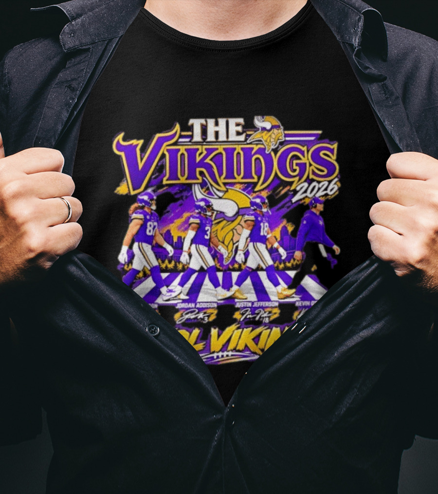 The Vikings 2026 J.J. Hockenson Jordan Addison Justin Jefferson Kevin O'Connell Skol Vikings T-Shirt