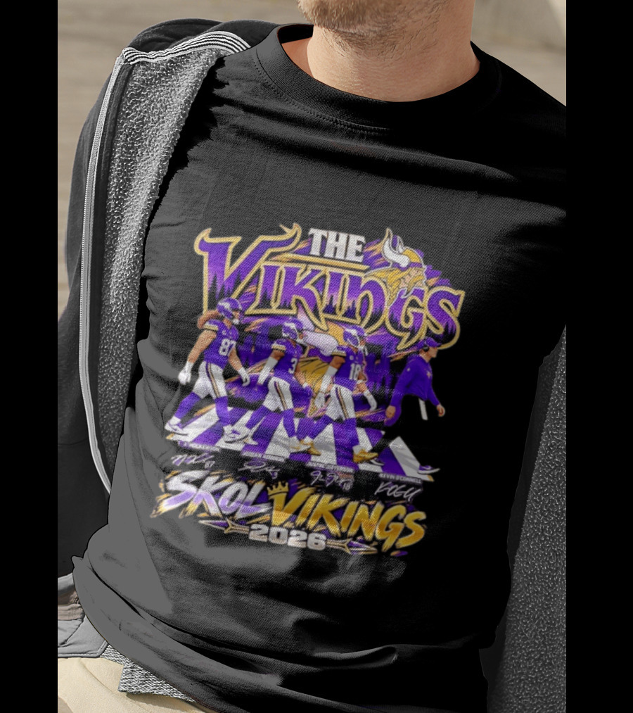 Minnesota Vikings Skol Vikings Abbey Road 2026 T. J. Hockenson Justin Jefferson Kevin O'Connell T-Shirt