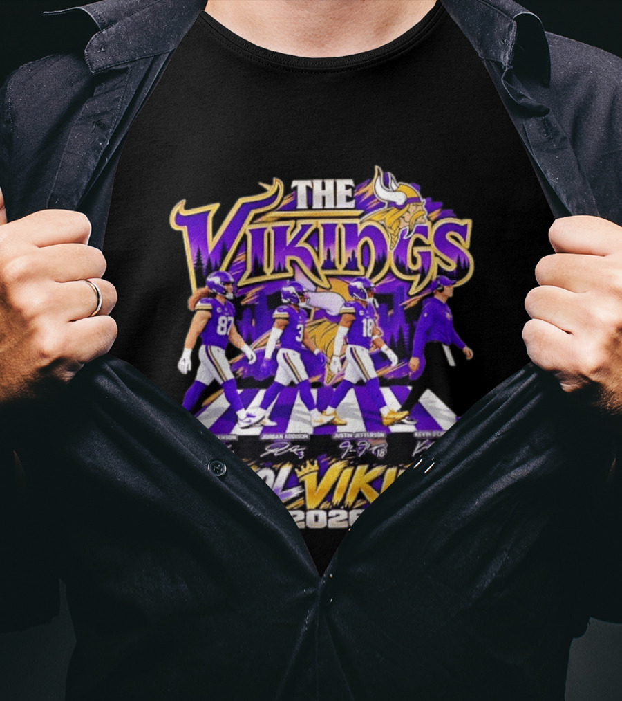 Minnesota Vikings Skol Vikings Abbey Road 2026 T. J. Hockenson Justin Jefferson Kevin O'Connell T-Shirt