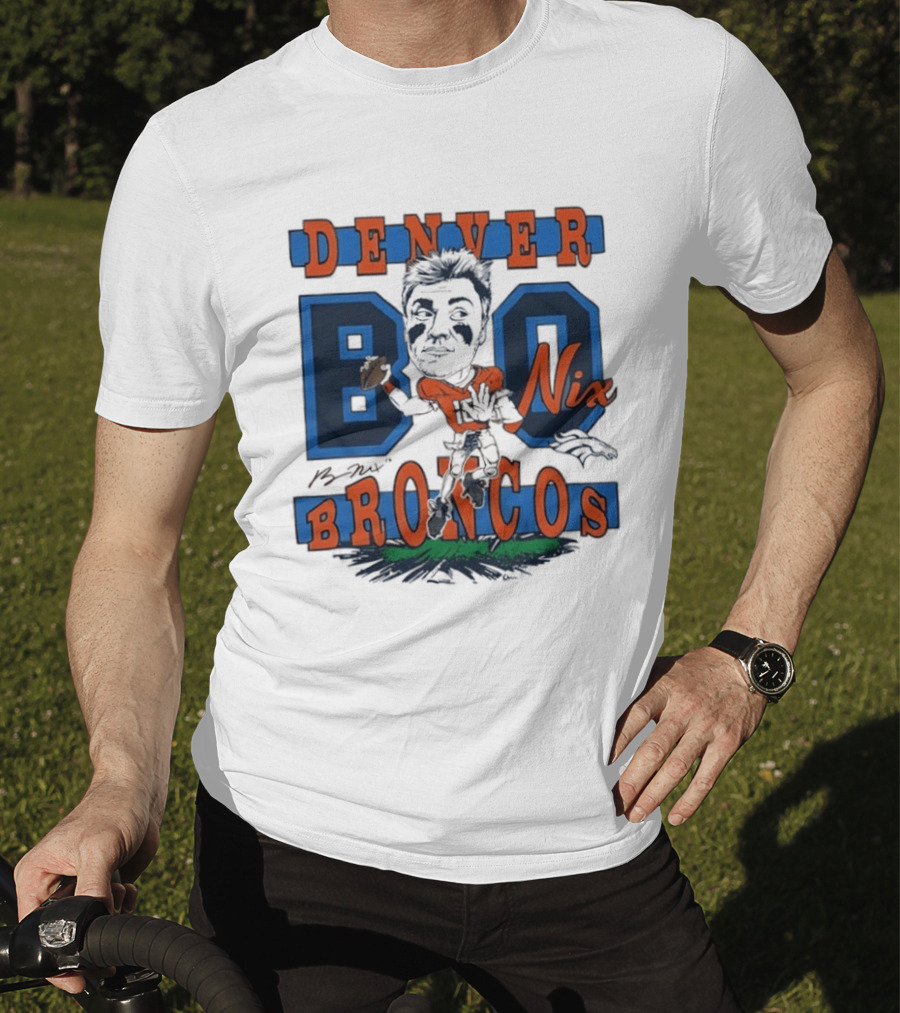 Denver Broncos Bo Nix Caricature Player T-Shirt