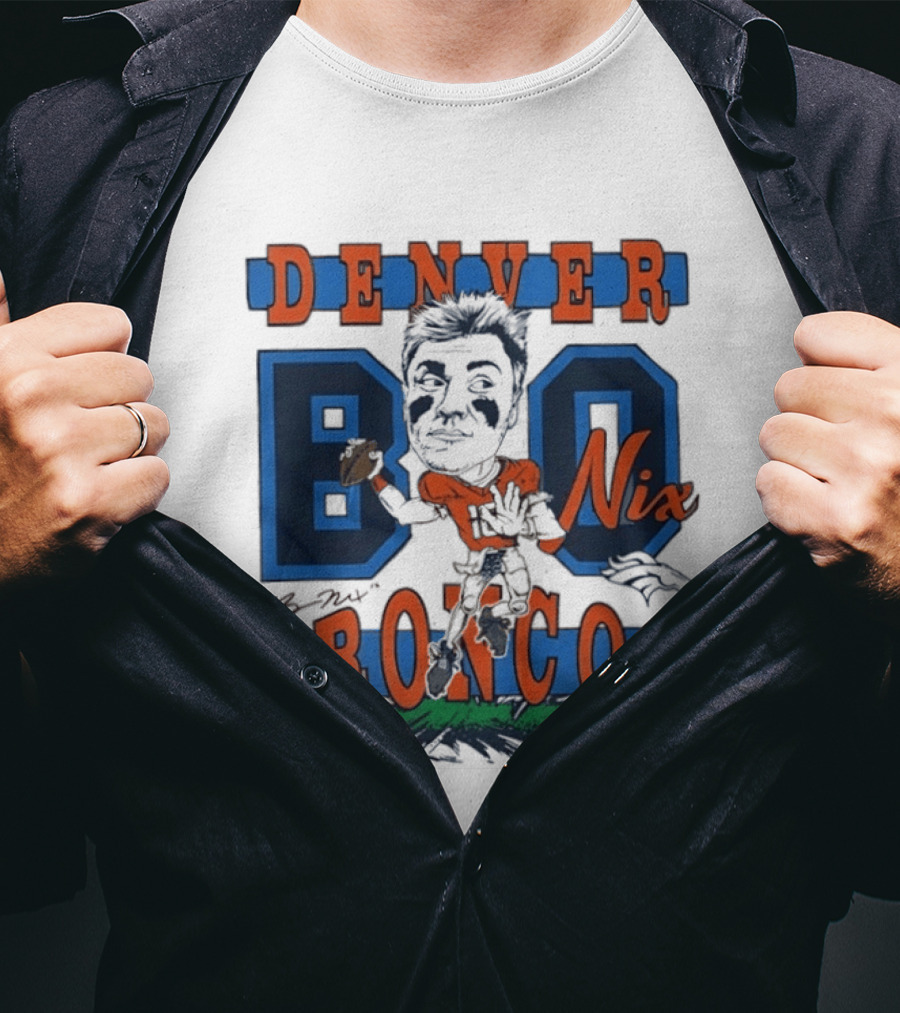 Denver Broncos Bo Nix Caricature Player T-Shirt