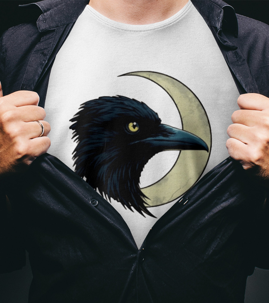 Raven Crescent Moon Guardian Of The Glimmer T-Shirt