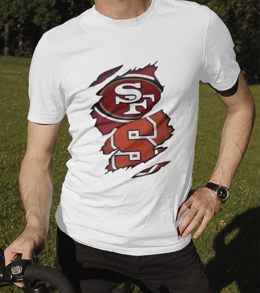 San Francisco 49ers SF Syracuse Orange S Ripped Logos T-Shirt