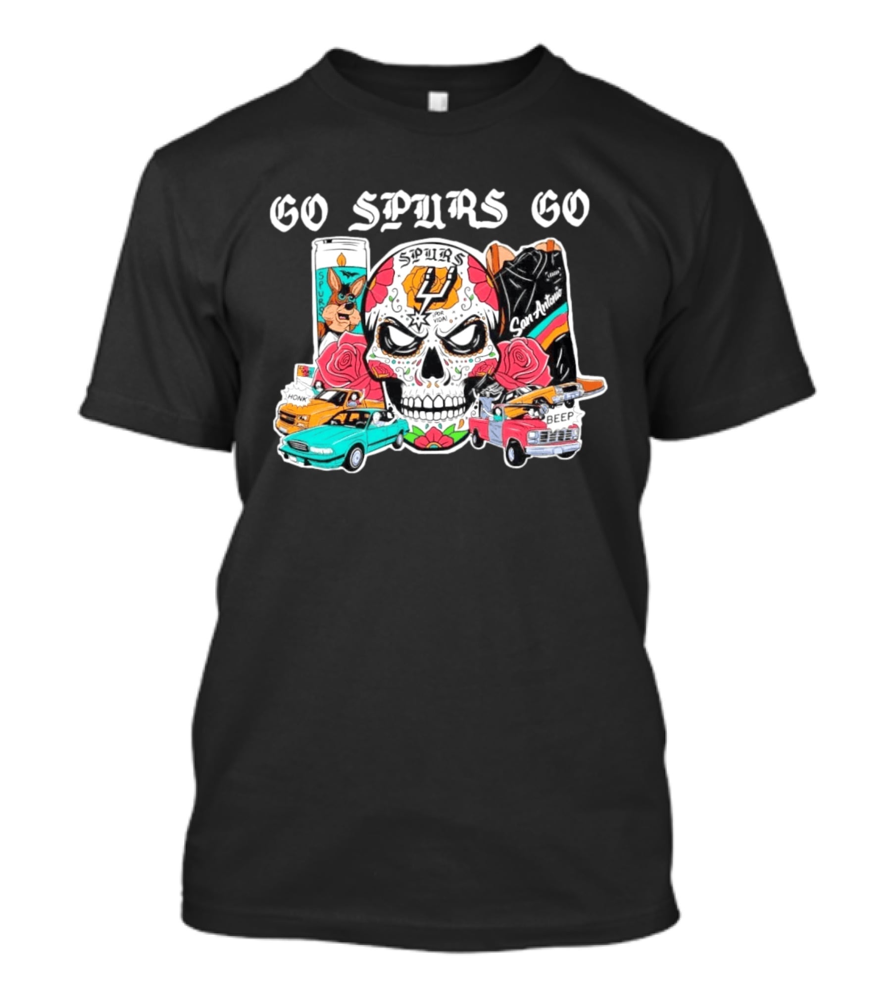 Day Of The Dead Spurs Skull San Antonio Go Spurs Go Texas Cars T-Shirt