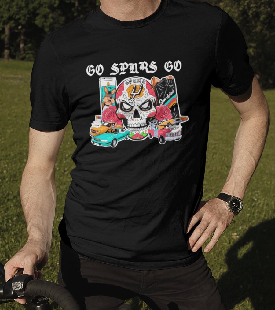 Day Of The Dead Spurs Skull San Antonio Go Spurs Go Texas Cars T-Shirt