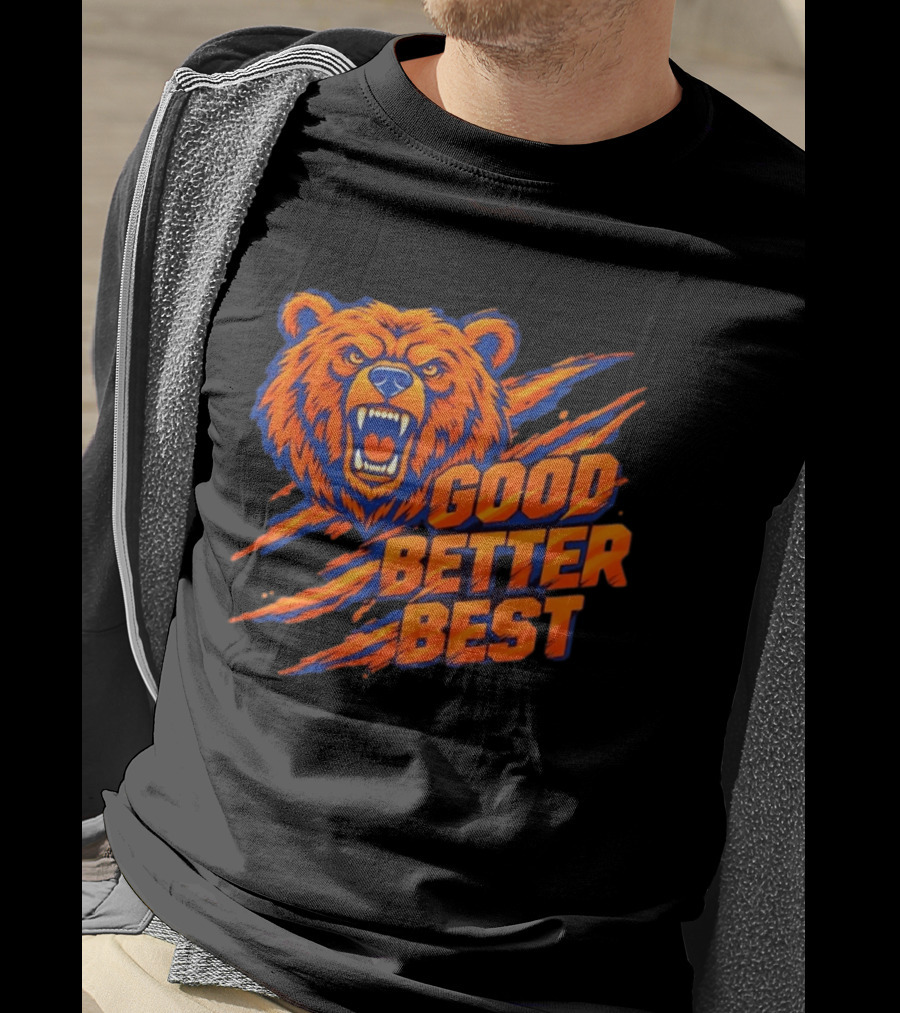 Good Better Best Grizzly Bear Claw Scratch Roaring Face Orange Blue T-Shirt