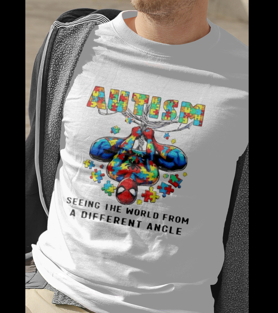 Autism Seeing The World From A Different Angle Spiderman Puzzle T-Shirt