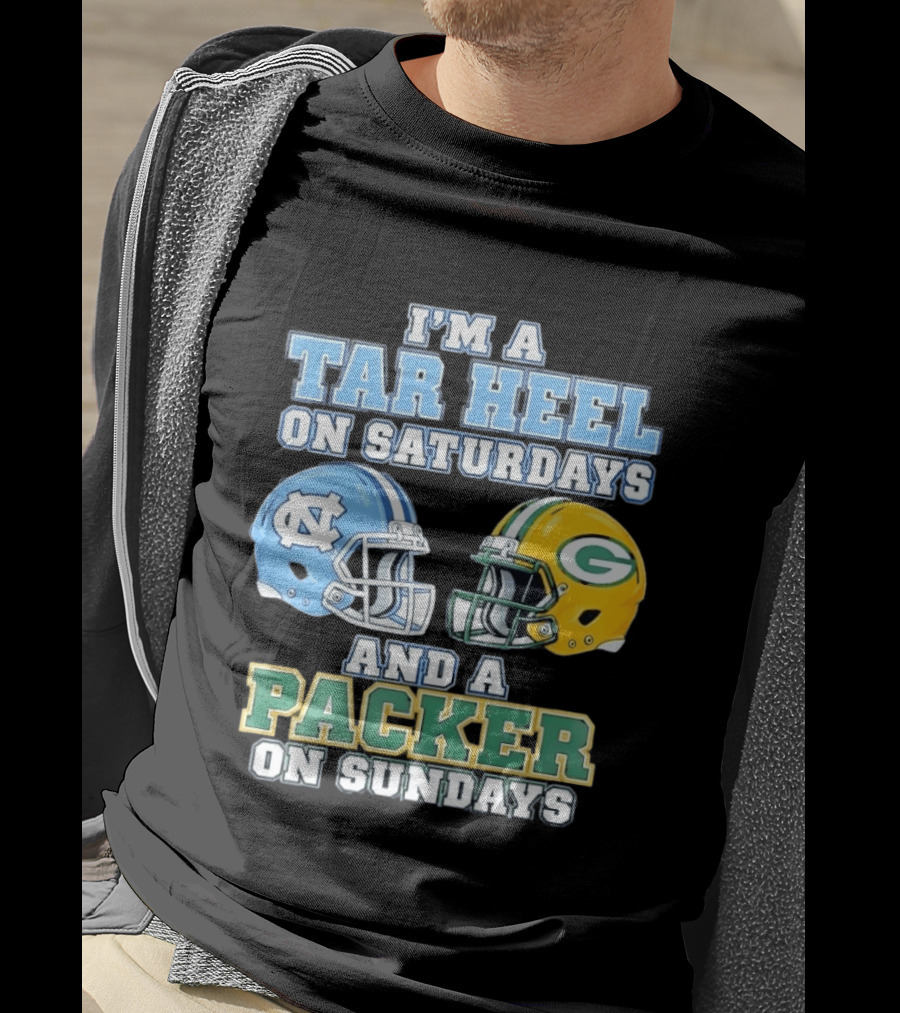 I'm A Tar Heel On Saturdays And Packer On Sundays NC UNC Football Helmet Fan Gear T-Shirt