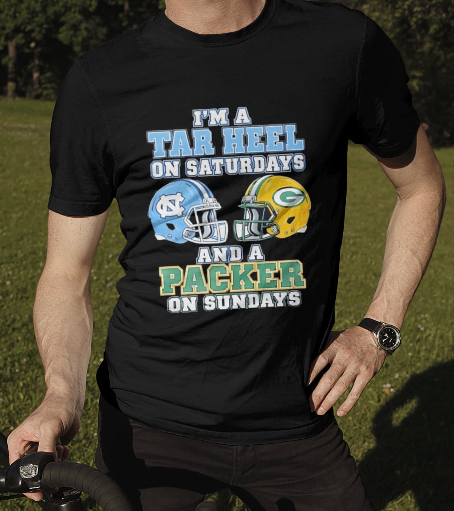 I'm A Tar Heel On Saturdays And Packer On Sundays NC UNC Football Helmet Fan Gear T-Shirt
