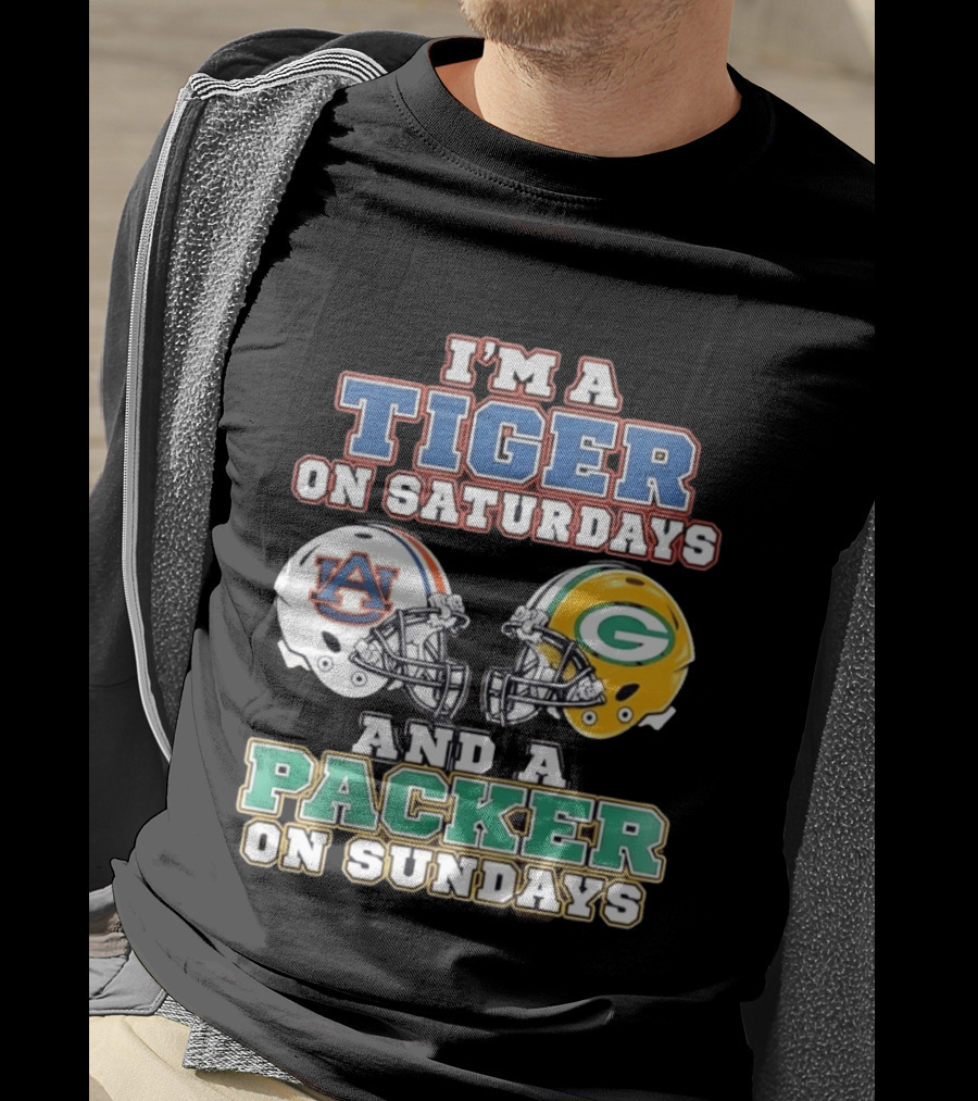 Auburn Tigers Saturdays Green Bay Packers Sundays Football Helmets T-Shirt