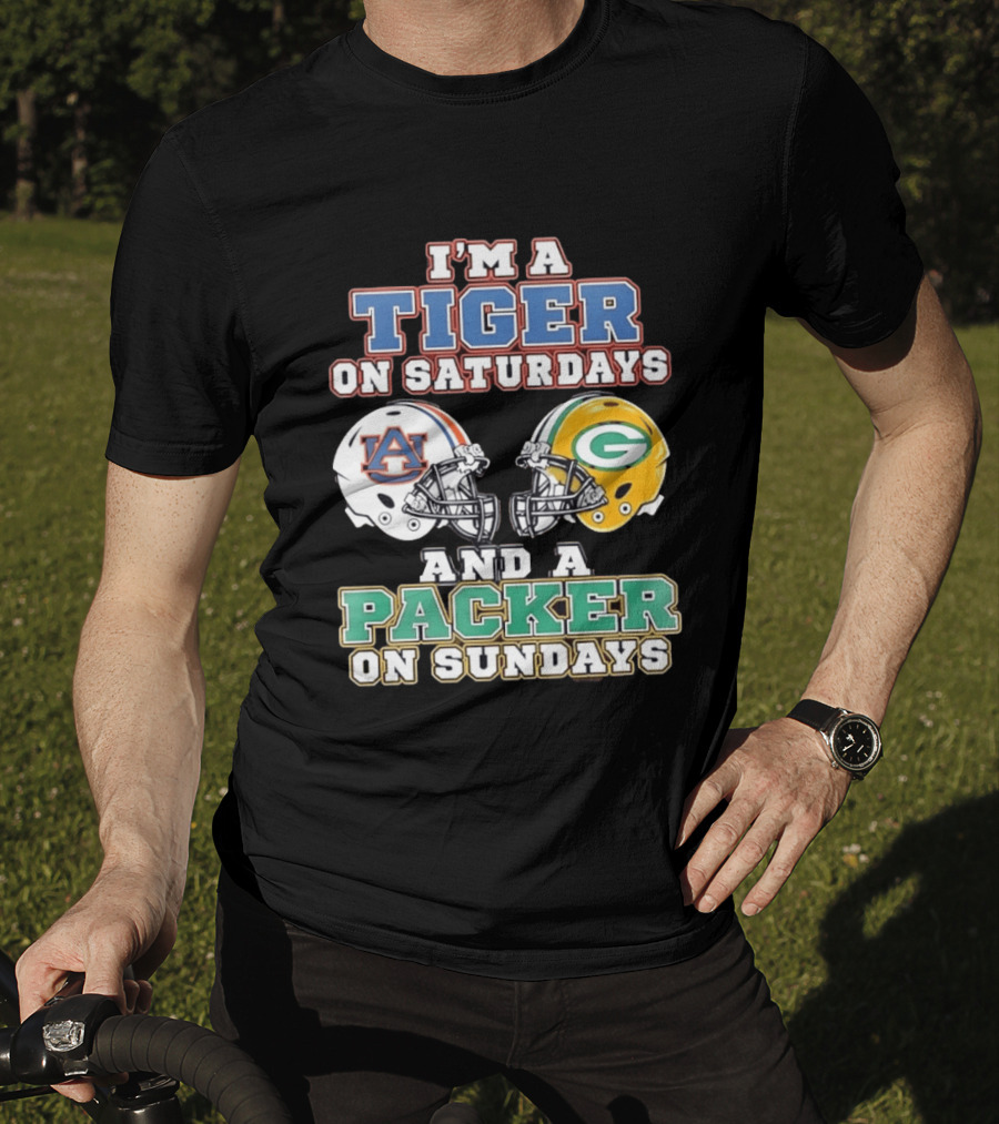 Auburn Tigers Saturdays Green Bay Packers Sundays Football Helmets T-Shirt