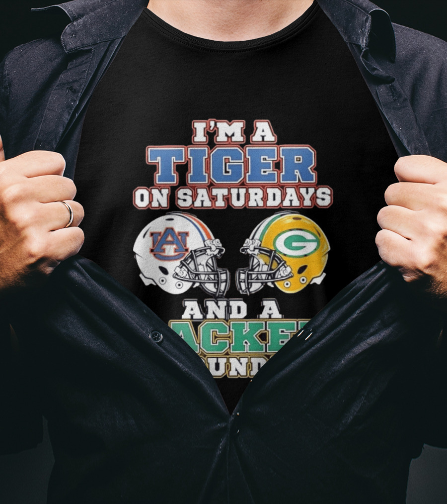 Auburn Tigers Saturdays Green Bay Packers Sundays Football Helmets T-Shirt