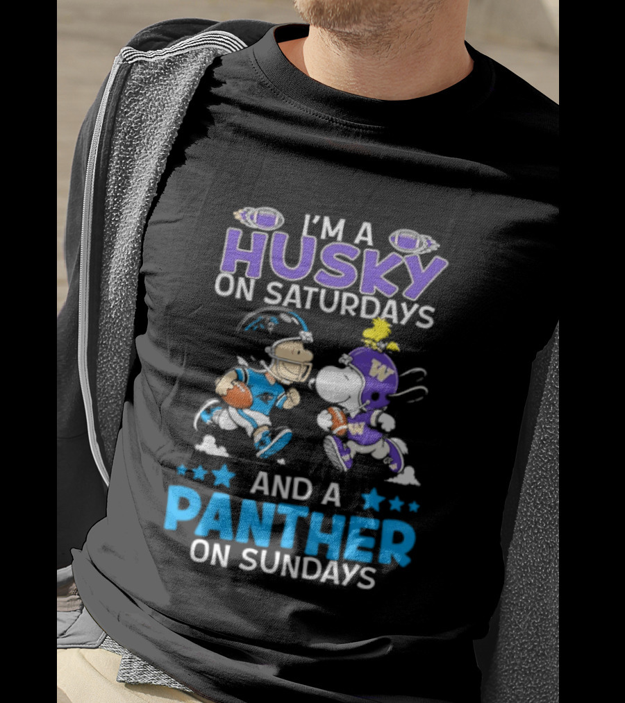 I'm A Husky On Saturdays And A Panther On Sundays Snoopy And Charlie Brown Football Enthusiasts T-Shirt