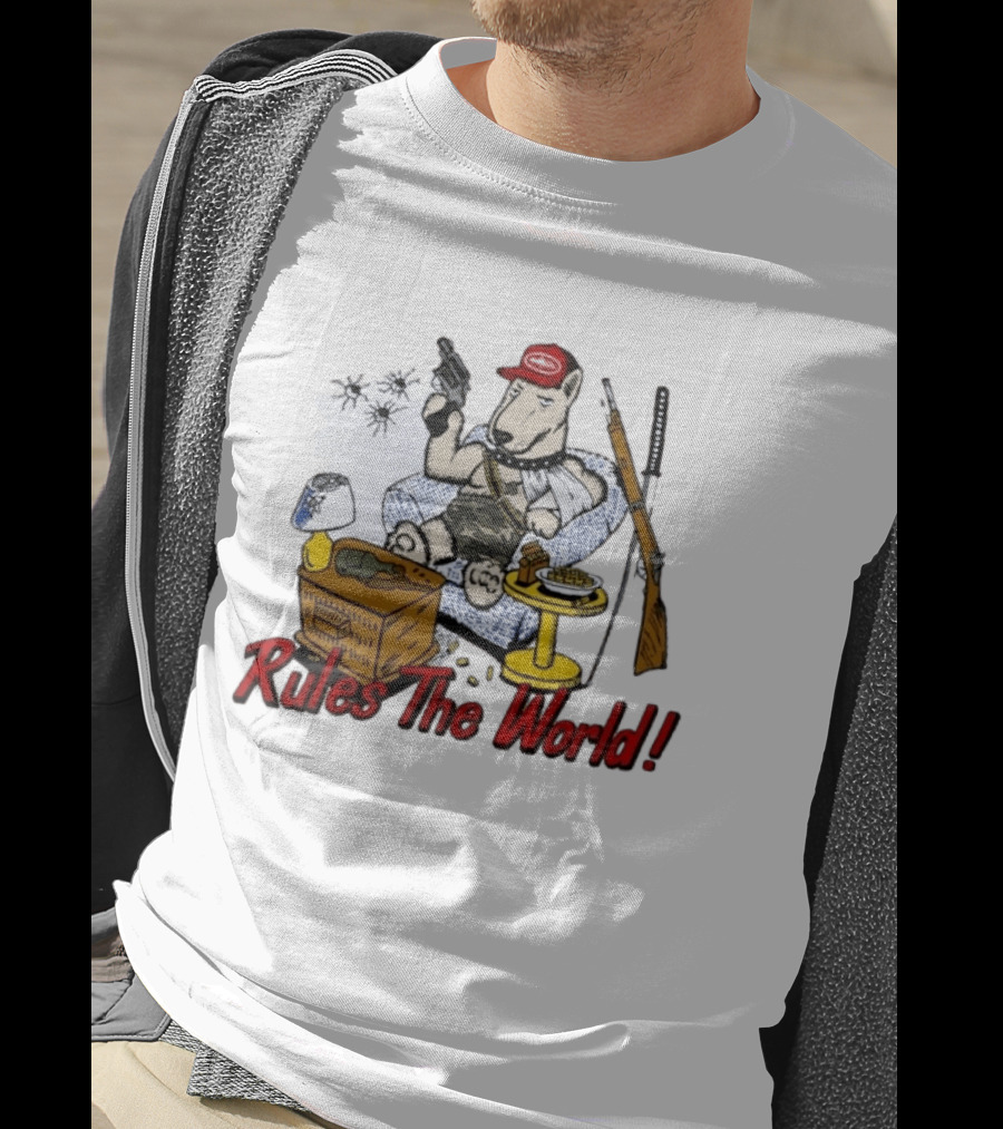 Corteiz Last Stand Rules The World Relaxed Gun Toting Bull Terrier In Camouflage And Cap T-Shirt