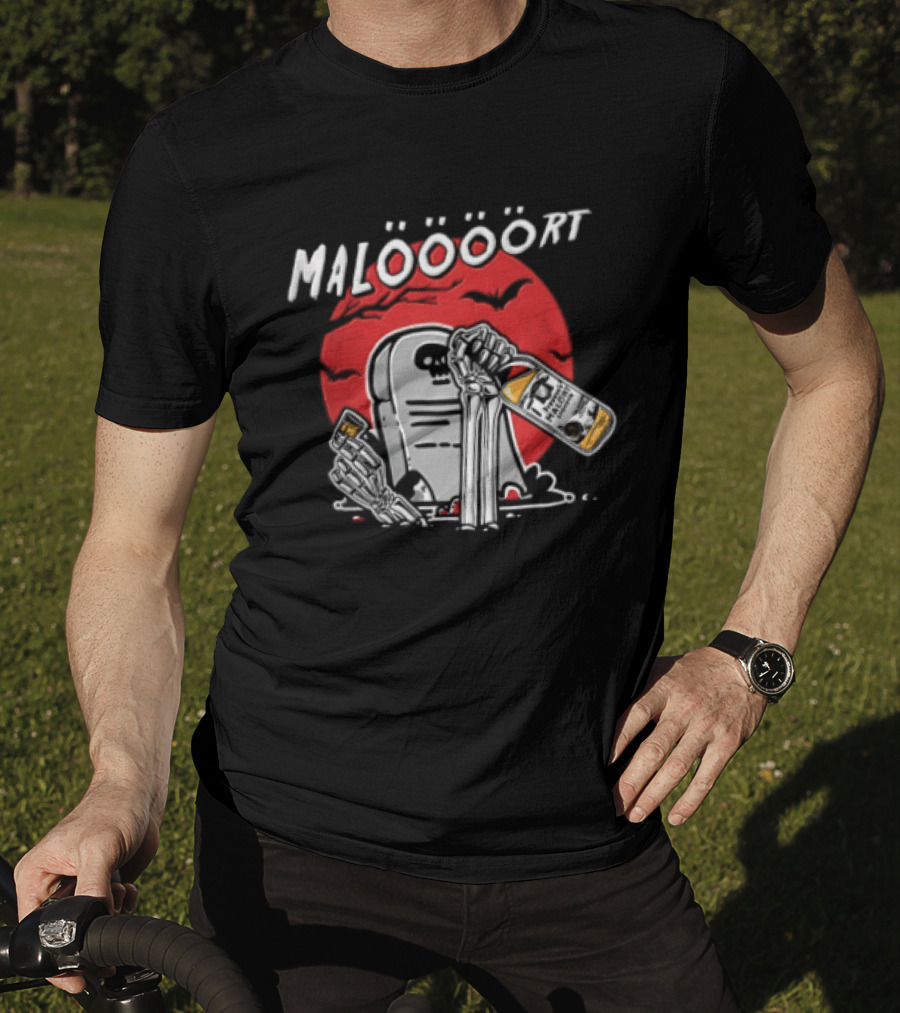 Jeppsons Malort Maloooort Skeleton Tombstone Liquor Pouring Scene T-Shirt