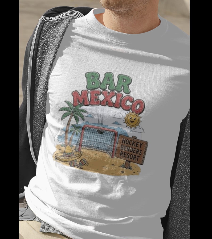 Bar Mexico Hockey Benders Resort Beach Fun With Palm Trees And Sombrero T-Shirt