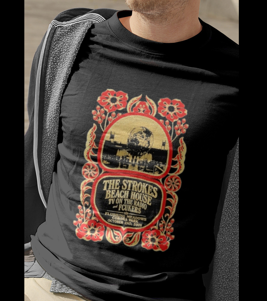 The Strokes Beach House TV On The Radio Fcukers Unisphere Flushing Meadows Corona Park October 2 2026 T-Shirt