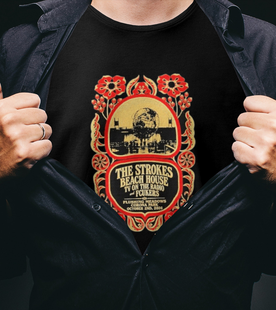 The Strokes Beach House TV On The Radio Fcukers Unisphere Flushing Meadows Corona Park October 2 2026 T-Shirt