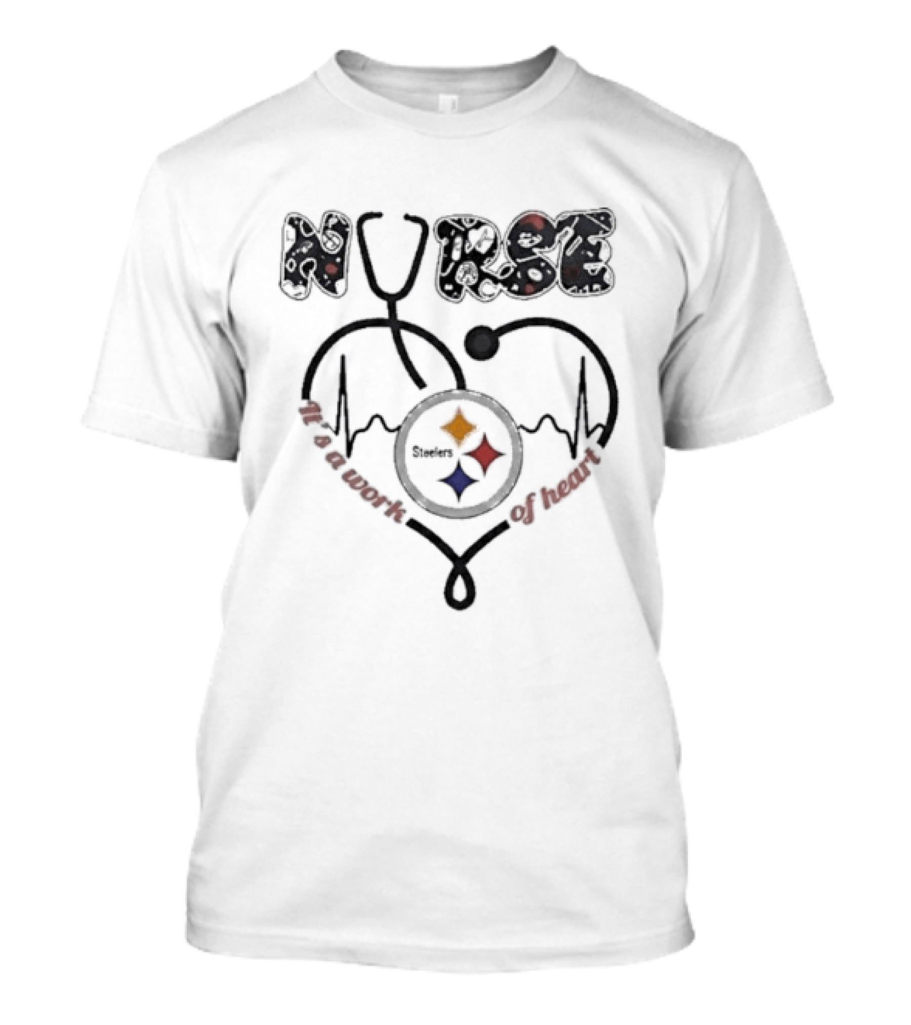 Nurse Heartbeat Pittsburgh Steelers Work Of Heart T-Shirt