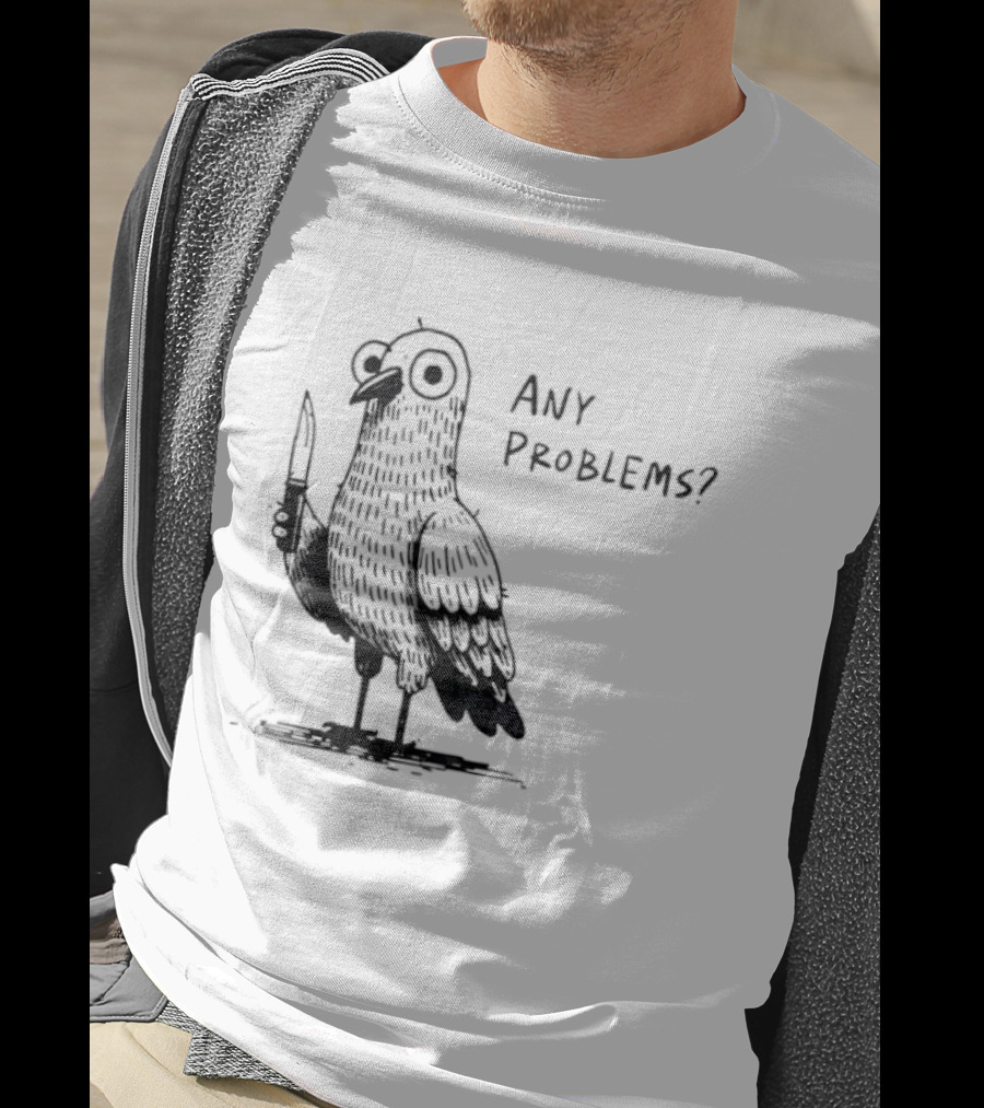 Pigeon With Knife Any Problems Retro Style Black Sketch T-Shirt