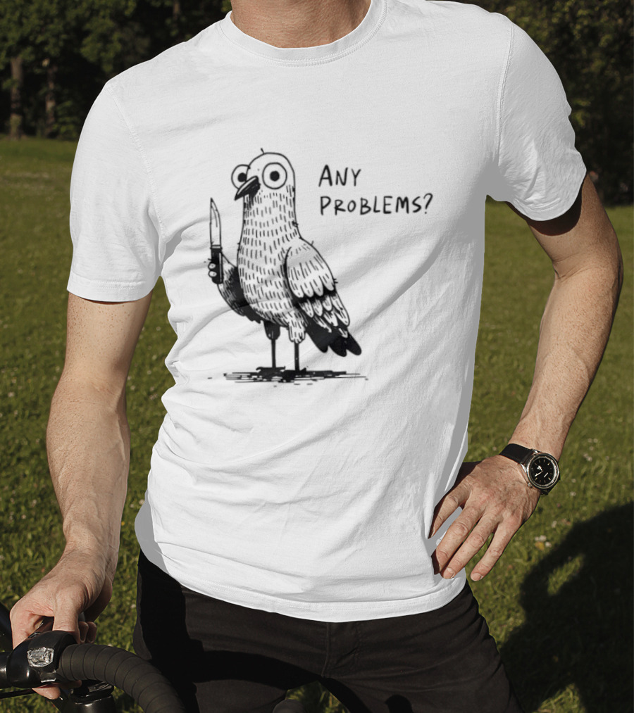 Pigeon With Knife Any Problems Retro Style Black Sketch T-Shirt