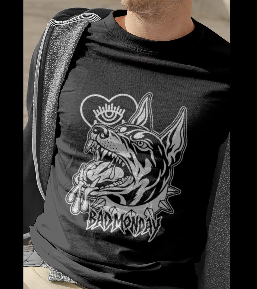 Bad Monday Bark Heavy Dog With Spiked Collar And Crown T-Shirt