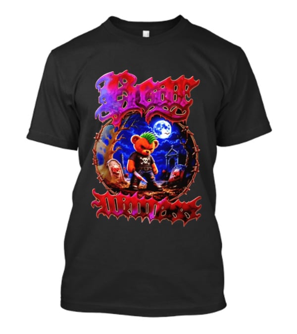 Bear Killers Punk Teddy Bear With Knife And Moonlit Graveyard Scene T-Shirt