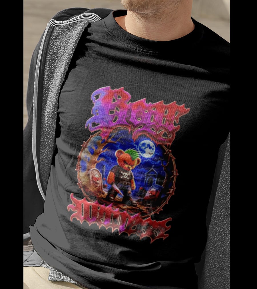 Bear Killers Punk Teddy Bear With Knife And Moonlit Graveyard Scene T-Shirt
