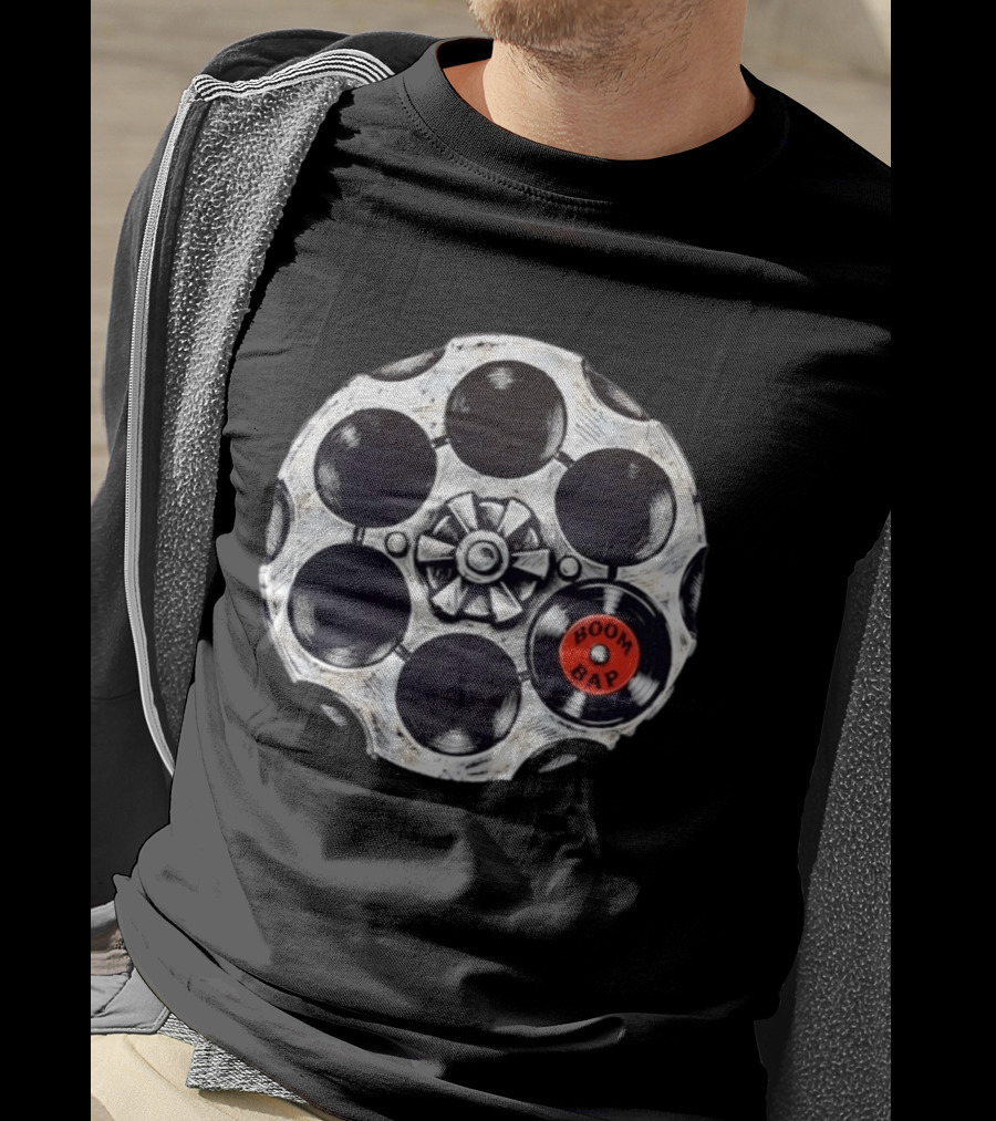 Boom Bap Vinyl Record Revolver Cylinder T-Shirt